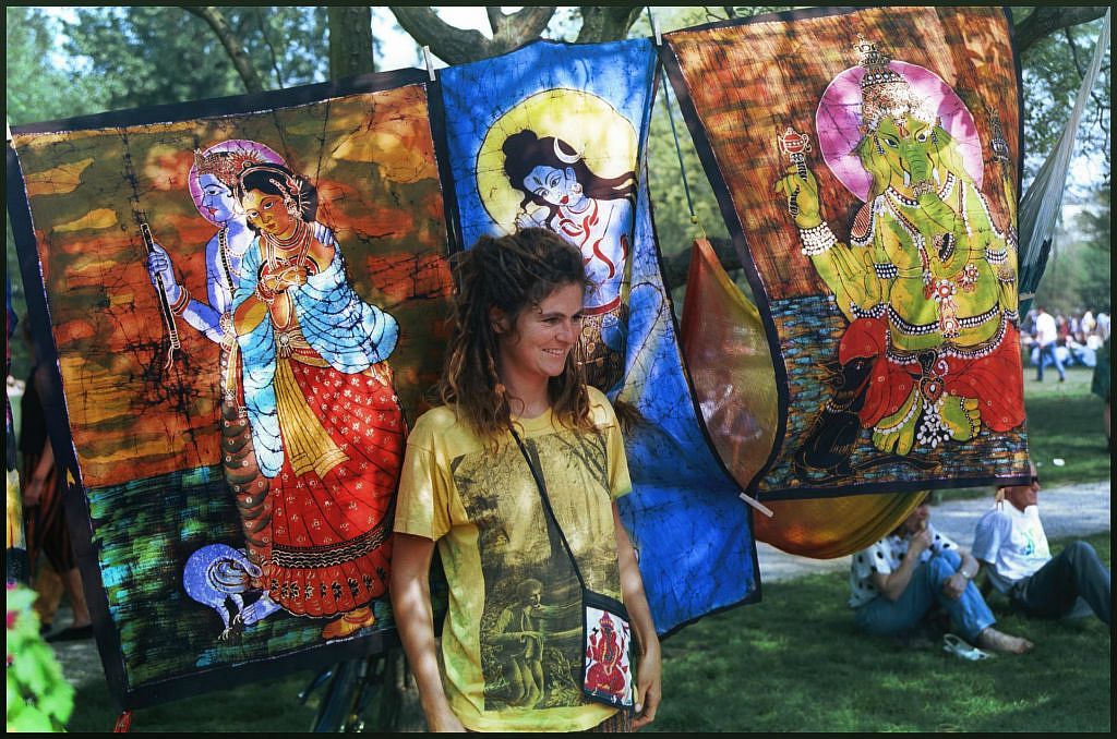 fabric stall holder on an amsterdam street